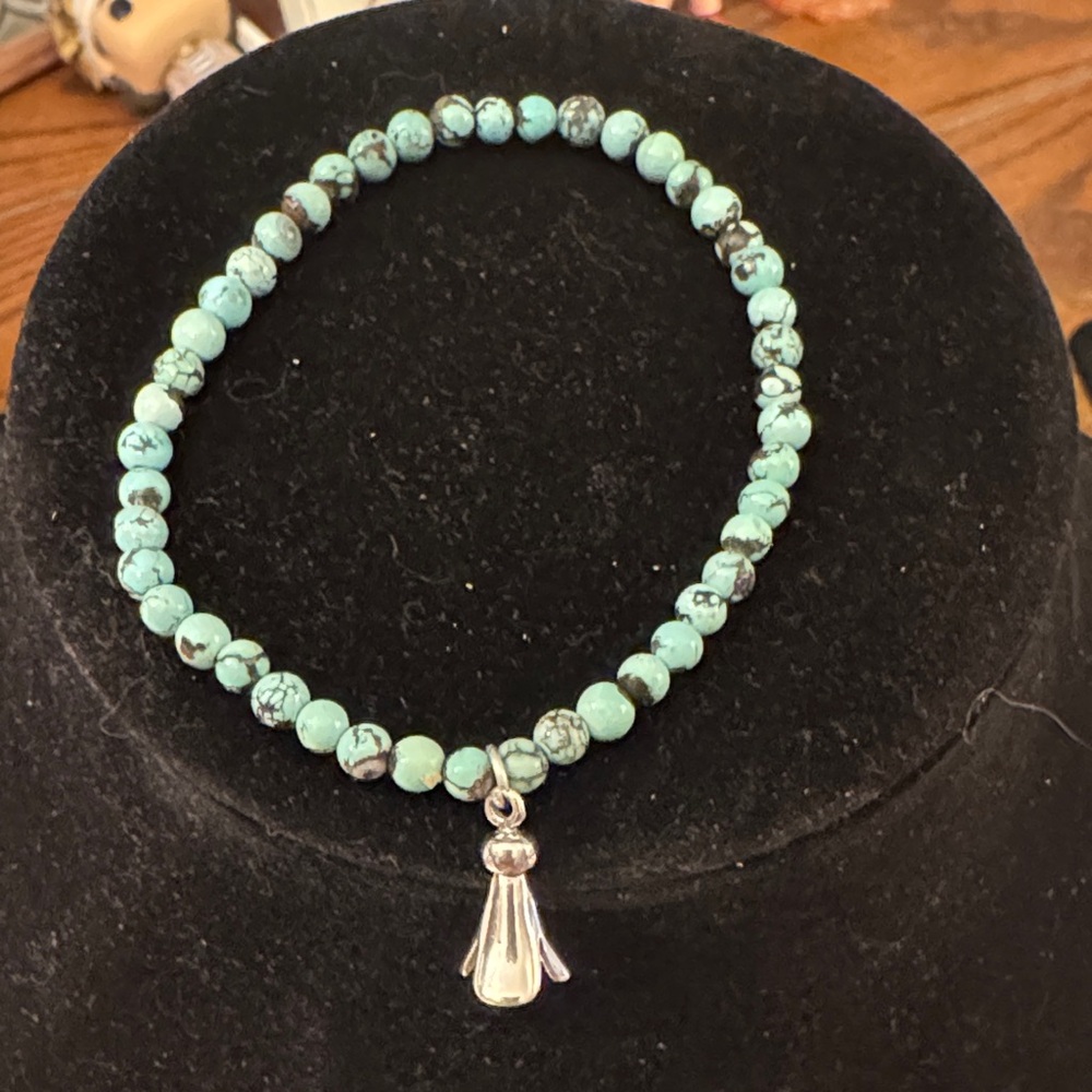 Turquoise Beaded Stretch Bracelet with Silver 925 Blossom Charm